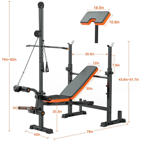 8 In 1 Weight Bench Set With Lat Pulldown And Leg Extension For Home Gym Full Body Strength Training Bench Press Rack photo