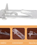 Transparent Shelf Clips Set For Cabinets And Bookshelves With Locking Pegs, showing clear locking clip from set