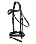 Dressage Bridle With White Piping Top Notch Padded Leather English Bridle Detachable Flash And Web Reins Comfort Fit Full Black