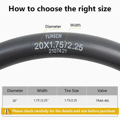 Two Pack 20 Inch Heavy Duty Bicycle Tubes With TR4A-40L Schrader Valve Fits 20 X 1.75 1.90 1.95 2.0 2.125 2.25 Tires diagram