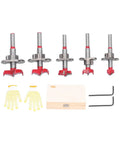 Top Shelf Forstner Drill Bit Kit For Precision Woodworking And Furniture Crafting Features Five Rock Solid Hole Cutters 15-35mm with gloves and wrenches.