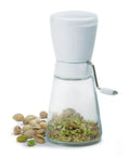 No Fuss Nut And Topping Chopper For Quick Snack Prep And Ice Cream Toppings 7.25 inch glass base with chopped nuts
