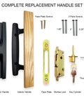 Sliding Patio Door Handle Set With Mortise Lock And Key Cylinder For Wood Doors, White Finish With Face Plate, screw set shown