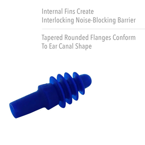 Four Flange Reusable Earplugs With Noise Blocking Fins For A Comfy Seal And Solid Noise Protection showing blue design