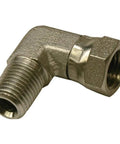 Apache 39005000 1/4 in male to 1/4 in female swivel 90° hydraulic adapter, angled view