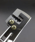Close-up of the cutting head of Top Tier Automatic Wire Stripper Slick Cable Crimper And Diagonal Cutter Plier with serrated edge.