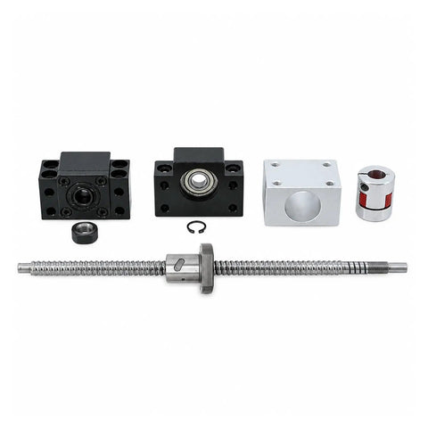 SFU1605 16mm Rolled Ballscrew Kit With BKBF12 Support And DSG16H Nut includes components and flexible coupler for CNC projects.