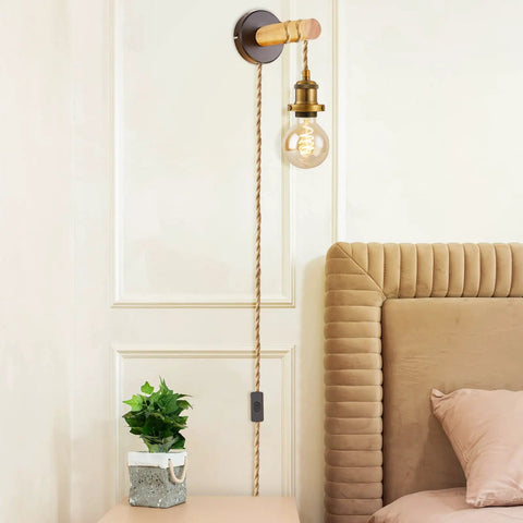15.4 Ft Industrial Vintage Hemp Rope Pendant Light Cord Kit With Plug In E26 Socket And On Off Switch, bedroom setting