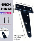 5 Inch T Hinges Heavy Duty 4 Pack Extra Thick 2mm Leaf Black Rust Resistant T Strap with Screws and Dimensions