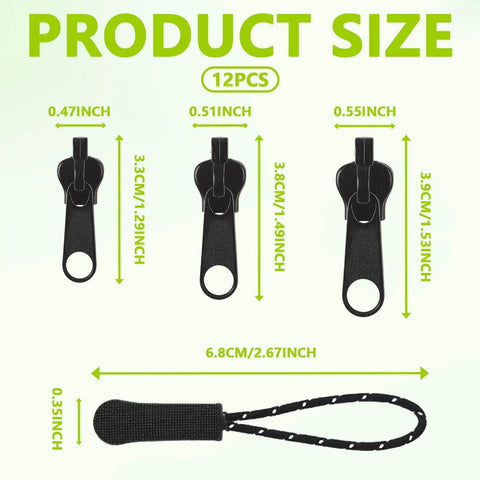 Zipper Repair Kit 12 Pieces Universal Slider Set For Quick Fixes And Smooth Opens Double Sided Zipper Sliders Replacement
