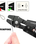 Beefy Heavy Duty Wire Rope Crimp Kit With 100 Ft 1/16 Inch 304 Stainless Steel Cable For Home Improvement And Outdoor Projects Like Clotheslines Garden Lighting Railings Marine Rigging And More. Crimping plier on 1/16-inch stainless cable