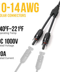 Y Branch Solar Connector Kit For Parallel Panels M FF And F MM Adapters 20A DC1000V showing connectors and specifications