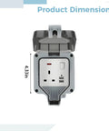 Heavy Duty Outdoor Electric Outlet With Dual Usb Ports And Rugged Flip Cover, Hella Weatherproof 13 Amp Wall Socket No Sweat Install For Dependable Yard Charging, Gray Back Housing dimensions 4.33 inches