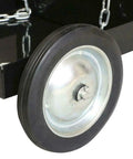 Close-up of wheel on Black Portable Welder Cart For Plasma Cutter MIG TIG ARC Storage And Organizer Beefed Up Steel Construction Heavy Duty