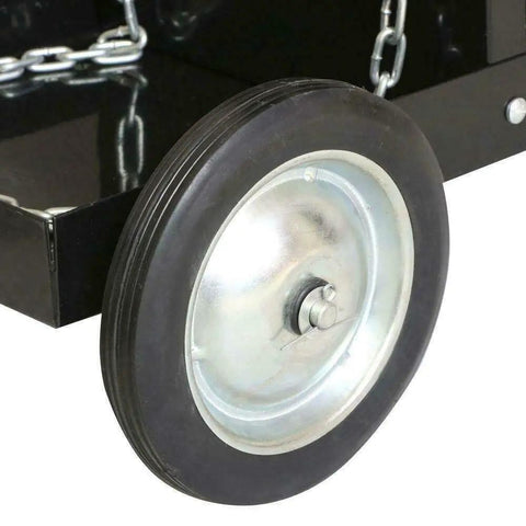 Close-up of wheel on Black Portable Welder Cart For Plasma Cutter MIG TIG ARC Storage And Organizer Beefed Up Steel Construction Heavy Duty