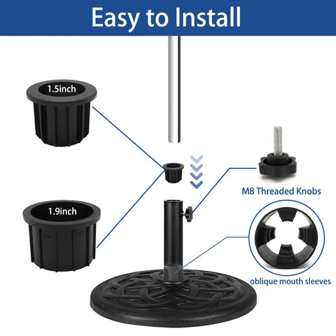 Diagram showing 1.5 inch and 1.9 inch ring inserts from the 8 Piece Umbrella Base Hole Ring Plug Covers And Caps Set For Patio Stand Replacement Parts