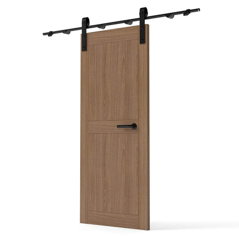 6.6ft Sliding Barn Door Hardware Kit With Heavy Duty Steel Rollers And Flat Tracks, Supports Up To 220 Lbs, Installed View