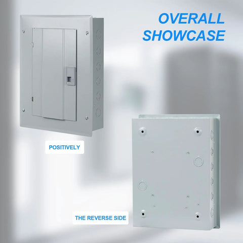 Built Different 12 Space 125A Main Lug Load Center With 120V 240V Circuit Breaker Panel Indoor Steel Enclosure front and back views.