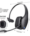 Trucker Bluetooth Headset With Dual Noise Canceling Microphone And Mute Button Features 55 Hour Battery Life dimensions view