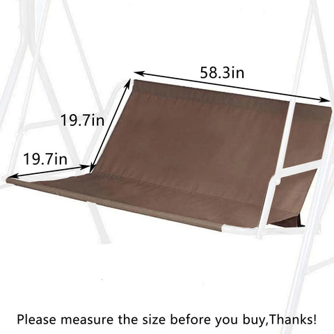 No Fuss All Weather 600D Oxford Swing Seat Cover Replacement For Two To Three Seat Patio Garden Chairs Outdoor Bench Waterproof Coffee XXL 58.3 By 19.7 By 19.7 Inches shown mounted on frame