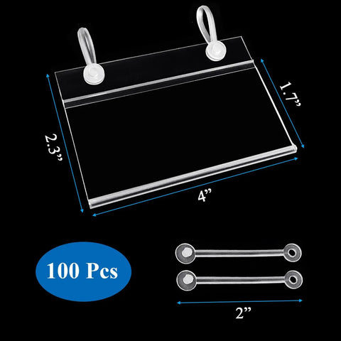 100 Pack Plastic Wire Shelf Label Holders 4 By 2.3 Inches Clear Price Tag Holder Sign And Ticket Holder With Double Snap Lock Closure