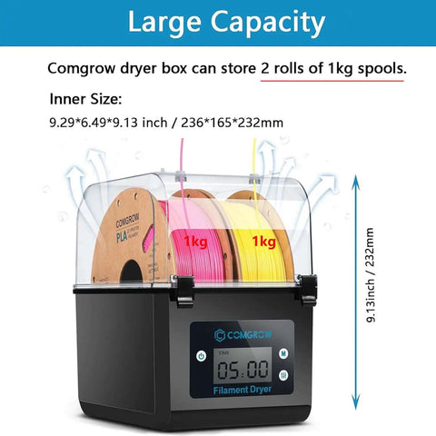 3D Printer Filament Dryer Box With Huge Storage For 1Kg Spools, Keeps Filaments Dry Through Prints, showing two spools inside
