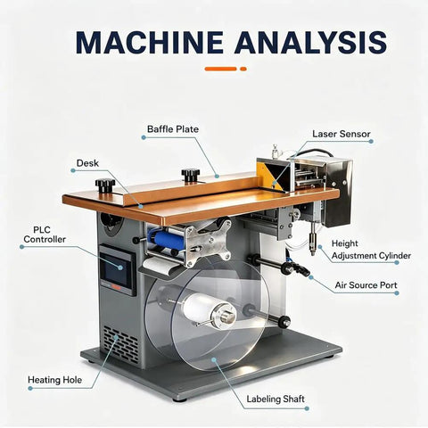 Avsmgp High Speed Flat Label Applicator With Precision Plc Control System design features including PLC controller, baffle plate, and laser sensor.