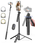 71 Inch Phone Tripod With Fill Light And Rechargeable Remote Aluminum Selfie Stick Stand For iPhone Android Phones Cameras