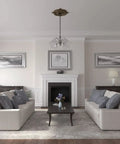 Living room with Benson Classic Brass Ceiling Medallion, 28 3/8 Inch Outside Diameter, 3 3/4 Inch Inside Diameter, hand painted detail.