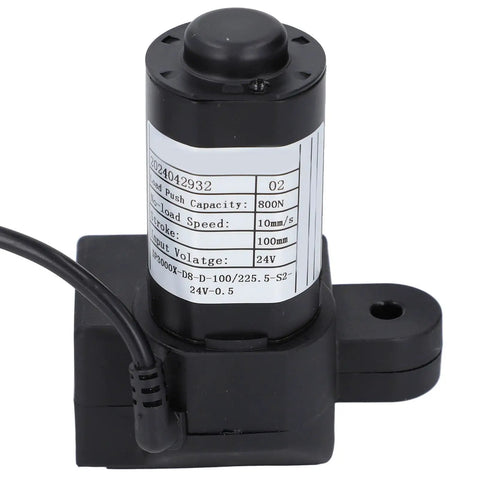 24V DC Electric Linear Actuator 800N With 100mm Stroke And End Limit Switch Rugged Aluminum Tube Frame ABS Connectors Built To Last Yet Smooth Linear Motion For DIY Projects And Industrial Automation, black unit with cable and mount