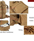 Khaki Large Capacity Outdoor Backpack for camping and travel, water-repellent Oxford with pockets, reinforced seams, and shoe storage