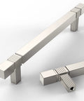 10 Pack 5 Inch Brushed Satin Nickel Cabinet Handles (128mm) For Kitchen Cabinets And Drawers Cupboard Pulls Hardware, close-up view.