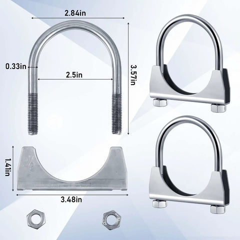4 Pack 2.5 Inch Exhaust Clamps Heavy Duty U Bolt Saddle Design Muffler Pipe Connector Tip Hook Clip Galvanized Iron Fits 2.5 Inch Outer Diameter Pipes