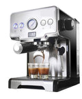 Solid Espresso Coffee Maker For Home Brewers Featuring Precise Pressure Dial, Auto Shut Off and Built In Frother brewing espresso shots.