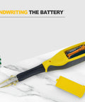 Handheld Digital Multimeter For Electronics Testing With LED And Diode Check, battery compartment open on marble surface