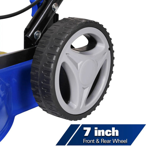 20-Inch Gas Lawn Mower With 144cc OHV 4-Cycle Engine, Easy Start Primer, Walk-Behind Design, Side Discharge, 7-inch wheel close-up