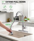 Jlerli Pull-Down Kitchen Faucet, High Arc, Brushed Nickel, 3-Modes Sprayer with 21-inch reach and 360° swivel spout.