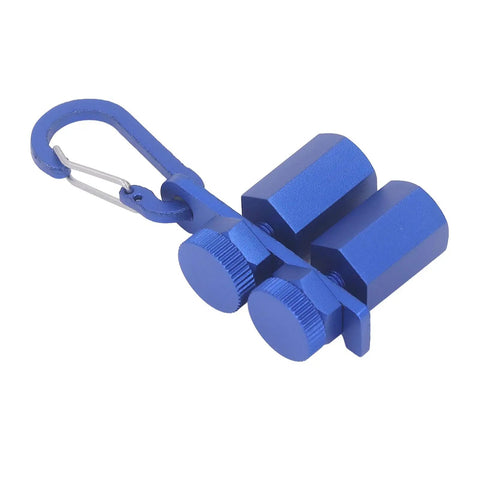 Dead Straight Stair Gauge For Framing Squares With Grip Tight Thumb Screws And Heavy Duty Aluminum Rafter Layout Clamp, blue with carabiner.