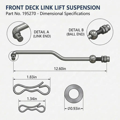 Front Deck Lift Link Suspension Kit For Husqvarna Craftsman Poulan Lawn Mowers With 42 And 46 Inch Decks Includes Hardware Kit No Fuss Install All In One Repair Bundle Replaces 195270 And 532195270 532195264, diagram with ball and link ends