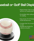 Baseball And Golf Ball Display Case With Clear Dome, Convertible Ball Holder for easy desk placement, Made In USA