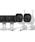 All In One Home Security Camera Bundle For Indoor And Outdoor Use 1080p HD Wireless WiFi Motion Detection No Fuss Setup Two Way Talk Night Vision Remote Viewing Cloud Storage Works With Alexa And Google Assistant featuring two indoor and two outdoor cameras