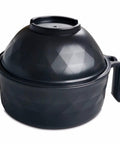 Sleek Black 33oz Ramen Cooker Bowl With Built In Handles And Chopsticks, ideal for dorms and small apartments, shown with lid on