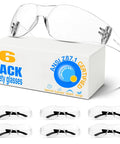 Heavy Hitting Job Site Staples With Crush Proof Clear Lenses Deliver Knockout Durability And Top Tier Ansi Certification In A Smart Bulk Pack Of Six Scratch Resistant Safety Glasses For Men And Women, displayed with box and four pairs of glasses.