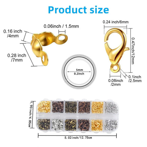 All-In-One Jewelry Making Kit Packed With 720 Pieces Of Findings Including Lobster Claw Clasps, Bead Tips, Knot Covers, Open Jump Rings