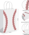 Baseball Theme Party Favor Bags With Handle, 12 Pack Kraft Paper Goodie Bags, eco ink, durable quality, showing size and design