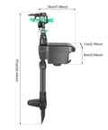 Solar Motion Activated Sprinkler With 270 Degree Adjustable Coverage, Infrared Sensor Deterrent For Gardens And Lawns, dimensions shown.