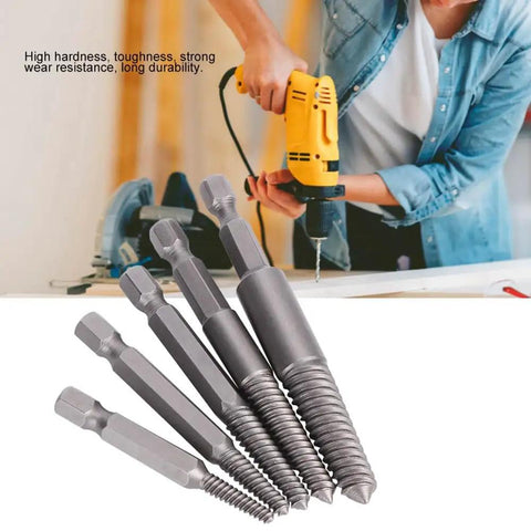 Cr-Mo Steel Screw Extractor Kit 5-Piece Fine Teeth Tool Set For Stripped Broken Rusty Bolts And Damaged Screws Heavy Duty Removal Gear For Garage Pros, 5-piece steel bits with drill use