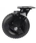 Heavy Duty 8 Inch Pneumatic Rubber Wheel Caster Featuring Locking Side Brake For Universal Hotel Luggage Cart showing black swivel mount and rubber tire.