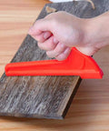 Hand using 4 Pack Safety Push Sticks For Table Saw And Bandsaw, V Style Push Blocks And Straight Push Blocks, Red ABS Hand Protection.