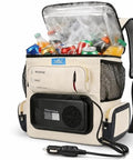 Ultra Light 16Qt Electric Cooler Bag Precision Dual Temp Knobs filled with drinks, portable design for day trips and tailgates.